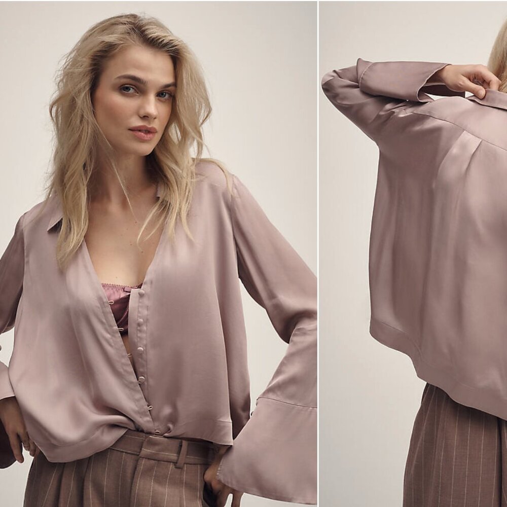 Anthropologie Slky V-Neck Boxy Blouse - Pink XXS